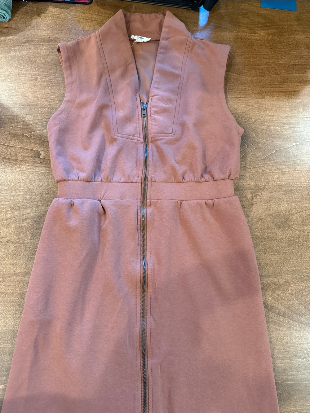 Sleeveless Zip-Front Midi Dress in Clay Orange and POCKETS